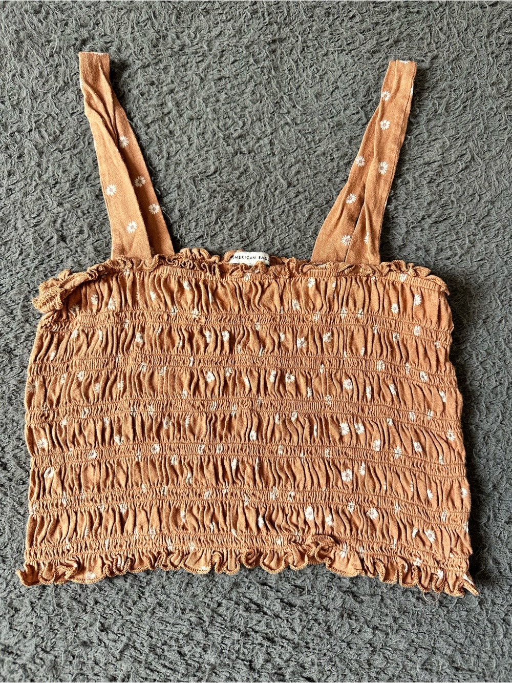 American Eagle stretchy smocked crop top brown w/floral size medium